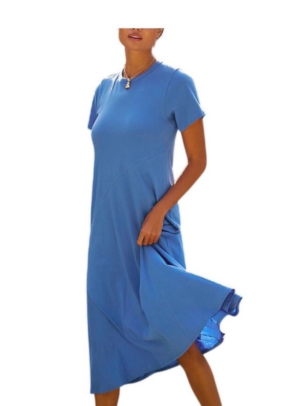 Nation Los Angeles Eileen Women’s Blue Short-Sleeve Midi swing Dress medium